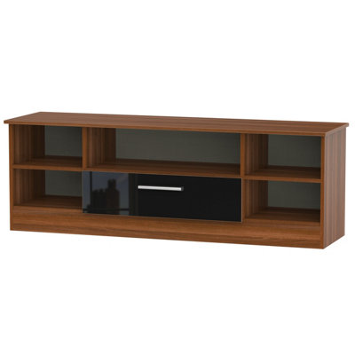 Trent Wide open TV unit in Black & Noche Walnut (Ready Assembled)