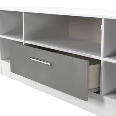 Trent Wide open TV unit in Dusk Grey & White Matt (Ready Assembled)