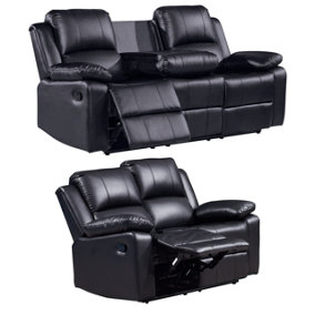 Trento 3 2 Manual Reclining Sofa Set in Black Leather Aire
