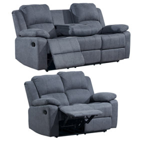 Trento 3+2 Manual Reclining Sofa Set in Dark Grey Fabric