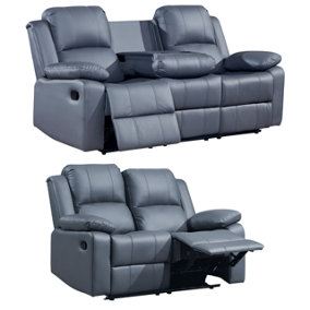 Trento 3 2 Manual Reclining Sofa Set in Grey Leather Aire