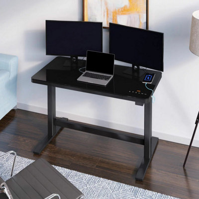 Tresanti Geller Power Adjustable Height Tech Desk Black Tempered Glass ...