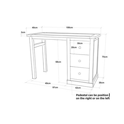 Trevi 3 Drawer Desk - Dressing Table Chrome Knob