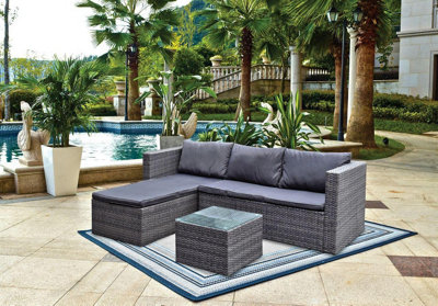 Trevi Rattan Corner Sofa With Chaise & Table Garden Furniture Set With Rain Cover