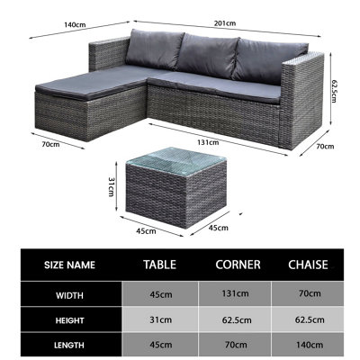 Trevi Rattan Corner Sofa With Chaise & Table Garden Furniture Set With Rain Cover
