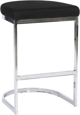 Trevi Velvet Kitchen Bar Stools, Chrome Cantilever Frame, Breakfast & Home Bar Stool - Black