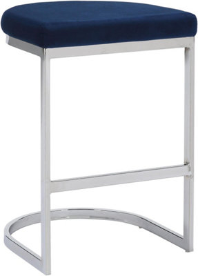 Trevi Velvet Kitchen Bar Stools, Chrome Cantilever Frame, Breakfast & Home Bar Stool - Blue