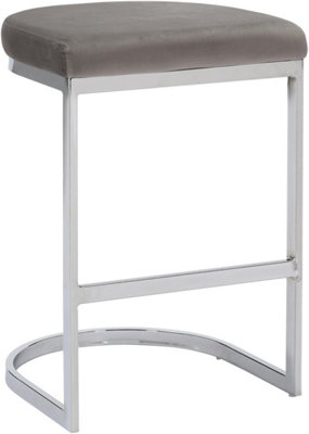 Trevi Velvet Kitchen Bar Stools, Chrome Cantilever Frame, Breakfast & Home Bar Stool - Grey