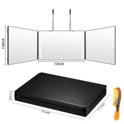 Tri-Fold 3 Way Mirror with LED For Self Haircut, Adjustable Back View