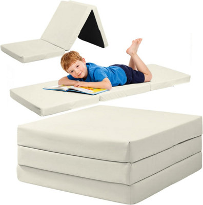 TRI FOLD FOLD OUT Z BED FUTON SOFA CHAIR MATTRESS CREAM