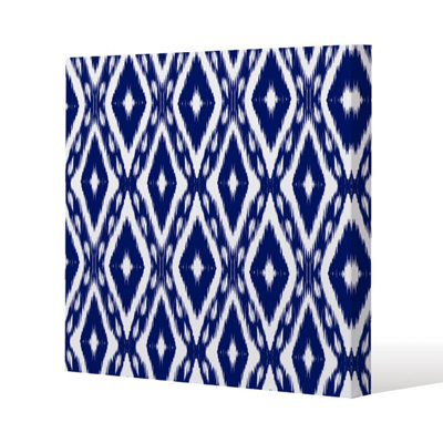 Tribal Art Ikat Ogee in traditional classic blue (Canvas Print) / 90 x 90 x 4cm