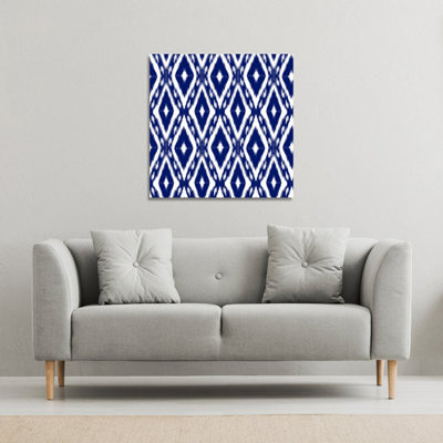 Tribal Art Ikat Ogee in traditional classic blue (Canvas Print) / 90 x ...