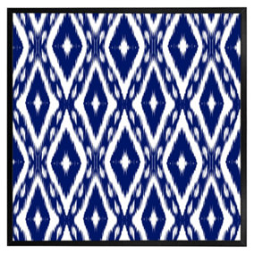 Tribal art ikat ogee in traditional classic blue (Picutre Frame) / 16x16" / Oak