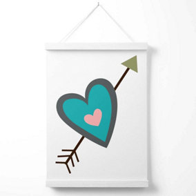 Tribal Blue Heart and Arrow Poster with Hanger / 33cm / White
