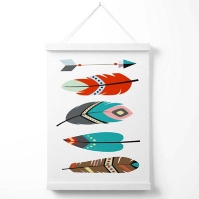 Tribal Feathers Poster with Hanger / 33cm / White