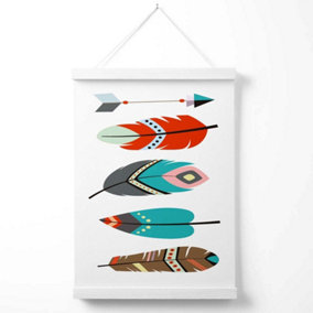 Tribal Feathers Poster with Hanger / 33cm / White