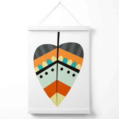 Tribal Leaf Poster with Hanger / 33cm / White