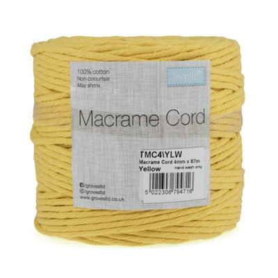 Trim: Macramé Cord: Cotton: 87m x 4mm: 0.5kg: Yellow