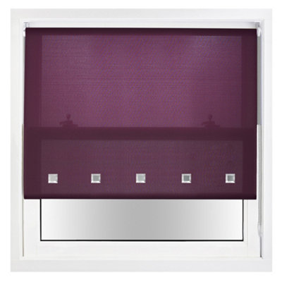 Trimmable Daylight Roller Blind with Square Eyelets and Metal Fittings by Furnished - Aubergine (W)150cm x (L)165cm