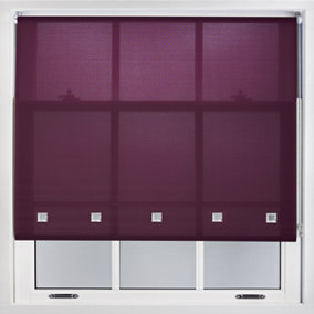 Trimmable Daylight Roller Blind with Square Eyelets and Metal Fittings by Furnished - Aubergine (W)240cm x (L)210cm