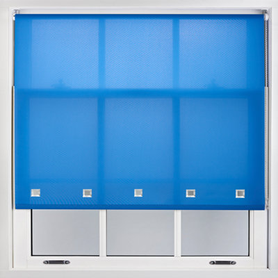 Trimmable Daylight Roller Blind with Square Eyelets and Metal Fittings by Furnished - Blue (W)180cm x (L)165cm