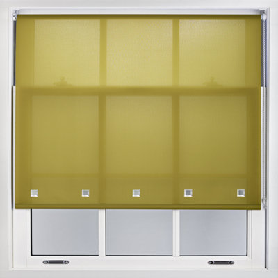 Trimmable Daylight Roller Blind with Square Eyelets and Metal Fittings by Furnished - Green (W)120cm x (L)165cm