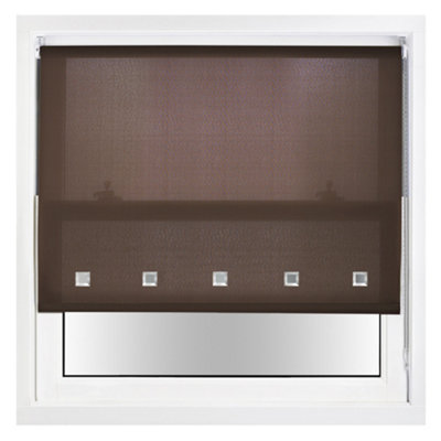 Trimmable Daylight Roller Blind with Square Eyelets and Metal Fittings by Furnished - Mocha (W)180cm x (L)165cm
