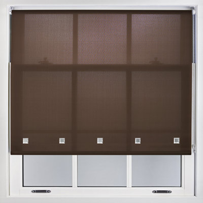 Trimmable Daylight Roller Blind with Square Eyelets and Metal Fittings by Furnished - Mocha (W)240cm x (L)165cm