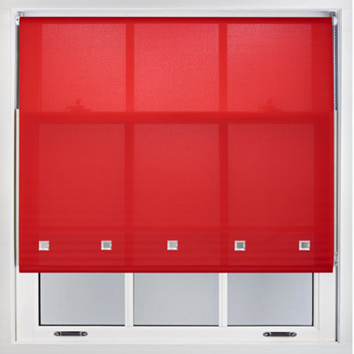 Trimmable Daylight Roller Blind with Square Eyelets and Metal Fittings by Furnished - Red (W)120cm x (L)165cm
