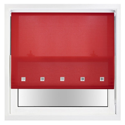 Trimmable Daylight Roller Blind with Square Eyelets and Metal Fittings by Furnished - Red (W)120cm x (L)165cm