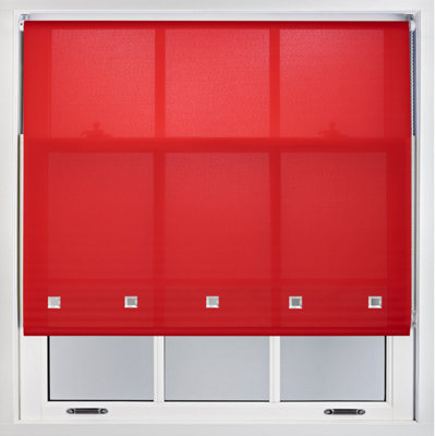 Trimmable Daylight Roller Blind with Square Eyelets and Metal Fittings by Furnished - Red (W)180cm x (L)210cm