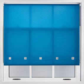 Trimmable Daylight Roller Blind with Square Eyelets and Metal Fittings by Furnished - Teal (W)120cm x (L)165cm