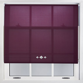 Trimmable Roller Blind with Triple Diamond Chrome Eyelet and Metal Fittings - Aubergine Daylight Shade (W)100cm x (L)165cm