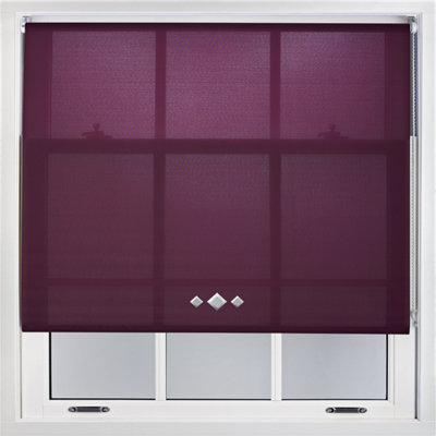 Trimmable Roller Blind with Triple Diamond Chrome Eyelet and Metal Fittings - Aubergine Daylight Shade (W)210cm x (L)210cm