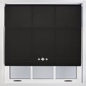 Trimmable Roller Blind with Triple Diamond Chrome Eyelet and Metal Fittings - Black Daylight Shade (W)100cm x (L)165cm