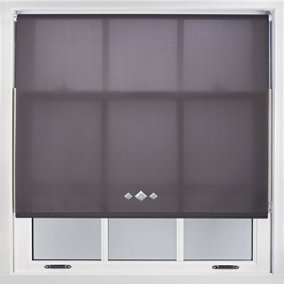 Trimmable Roller Blind with Triple Diamond Chrome Eyelet and Metal Fittings - Dark Grey Daylight Shade (W)105cm x (L)165cm