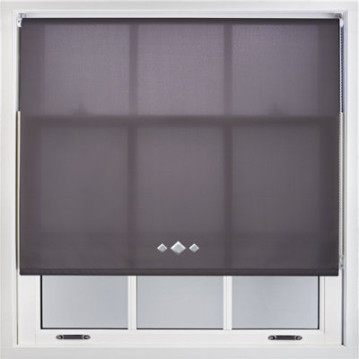 Trimmable Roller Blind with Triple Diamond Chrome Eyelet and Metal Fittings - Dark Grey Daylight Shade (W)190cm x (L)165cm