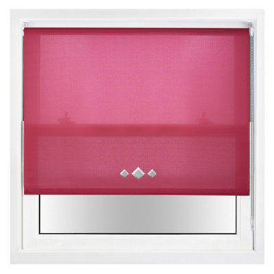 Trimmable Roller Blind with Triple Diamond Chrome Eyelet and Metal Fittings - Fuchsia Daylight Shade (W)95cm x (L)210cm