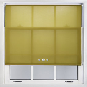 Trimmable Roller Blind with Triple Diamond Chrome Eyelet and Metal Fittings - Green Daylight Shade (W)100cm x (L)210cm