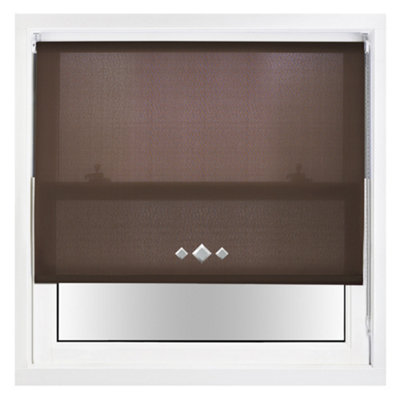Trimmable Roller Blind with Triple Diamond Chrome Eyelet and Metal Fittings - Mocha Daylight Shade (W)125cm x (L)210cm