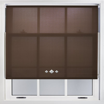 Trimmable Roller Blind with Triple Diamond Chrome Eyelet and Metal Fittings - Mocha Daylight Shade (W)215cm x (L)210cm