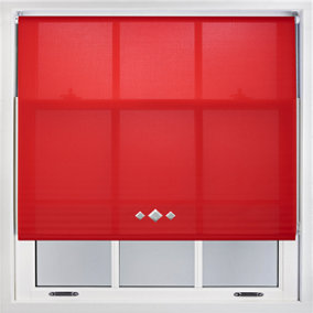 Trimmable Roller Blind with Triple Diamond Chrome Eyelet and Metal Fittings - Red Daylight Shade (W)100cm x (L)165cm