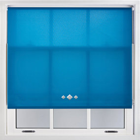 Trimmable Roller Blind with Triple Diamond Chrome Eyelet and Metal Fittings - Teal Daylight Shade (W)100cm x (L)210cm