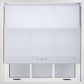 Trimmable Roller Blind with Triple Diamond Chrome Eyelet and Metal Fittings - White Daylight Shade (W)190cm x (L)210cm