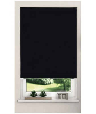 Trimmable Thermal Blackout Roller Blinds 165cm Drop x Width 110cm Black