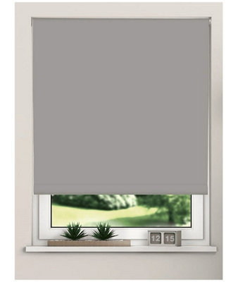 Trimmable Thermal Blackout Roller Blinds 165cm Drop x Width 110cm Light Grey