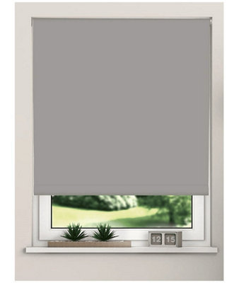 Trimmable Thermal Blackout Roller Blinds 165cm Drop x Width 140cm Light Grey