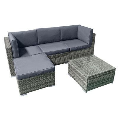 Trinidad KD Rattan 4 Seat Modular Chaise Lounge Set in Grey