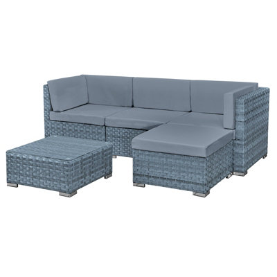 Trinidad Rattan 4 Seat Modular Chaise Lounge Set in Ocean Grey