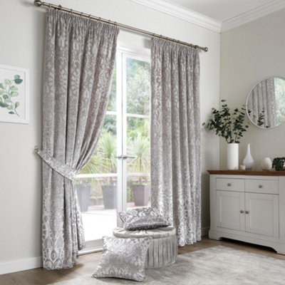 Trinity Jacquard Pair of Pencil Pleat Curtains | DIY at B&Q
